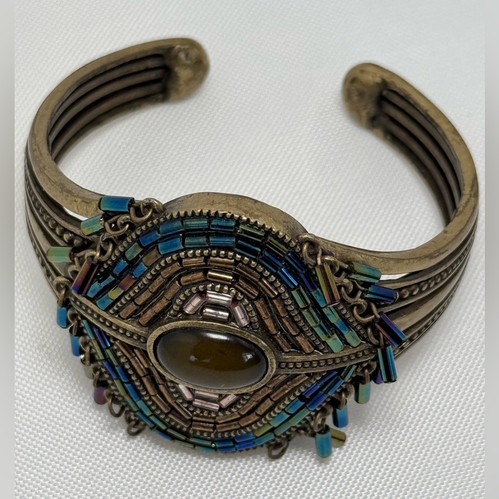 Bohemian Gemstone Beaded Cuff Bracelet